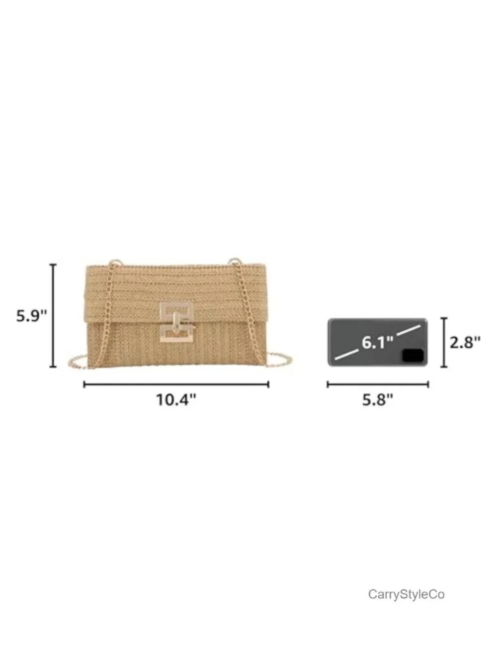 Women's Woven Straw Clutch Purse with Chain Shoulder Strap - Beach & Summer